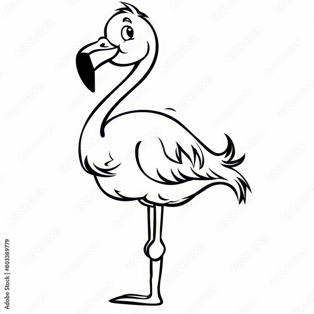 Obraz premium A flamingo in monochrome, head turned, giving illusion of a large beak and elongated legs