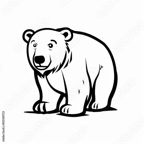   A black-and-white drawing of a polar bear against a white background  outlined in black