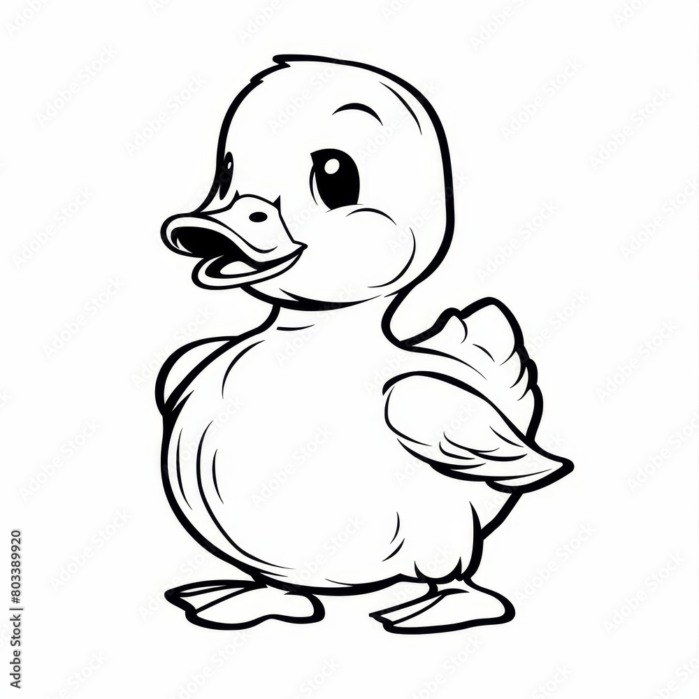 A black-and-white drawing of a duck with a broad grin and an oversized beak A black-and-white drawing of a duck with a broad grin and an oversized beak