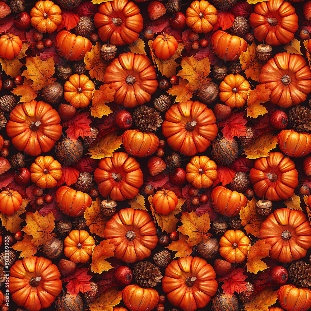 Pumpkins and Acorns on a Table