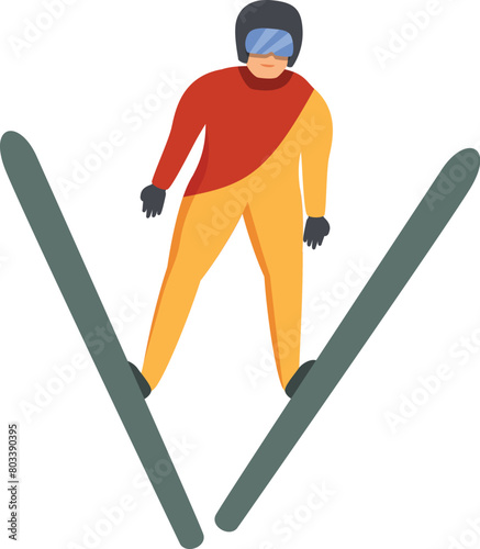 Ski jumper tournament icon cartoon vector. Active flying. Fun extreme