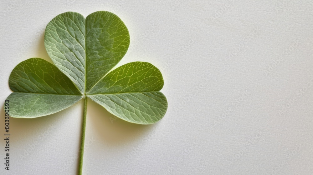 A four-leaf clover atop a white wall with a green toothpaste cap nearby A four-leaf clover atop a white wall with a green toothpaste cap nearby