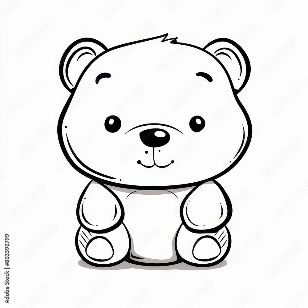 A bear sketch, monochromatic , portrays sadness; sits before a pristine white backdrop A bear sketch, monochromatic , portrays sadness; sits before a pristine white backdrop