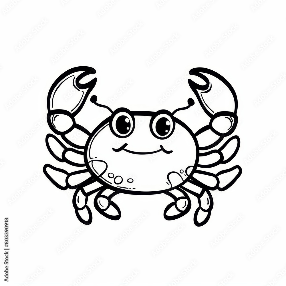 A cartoon crab with large, smiling eyes and a black outline against a white background A cartoon crab with large, smiling eyes and a black outline against a white background