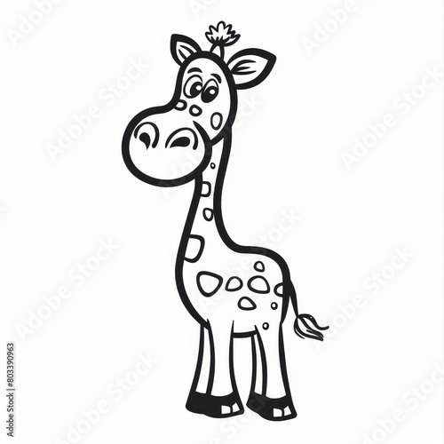  A monochrome drawing of a giraffe with a melancholic expression and drooping neck