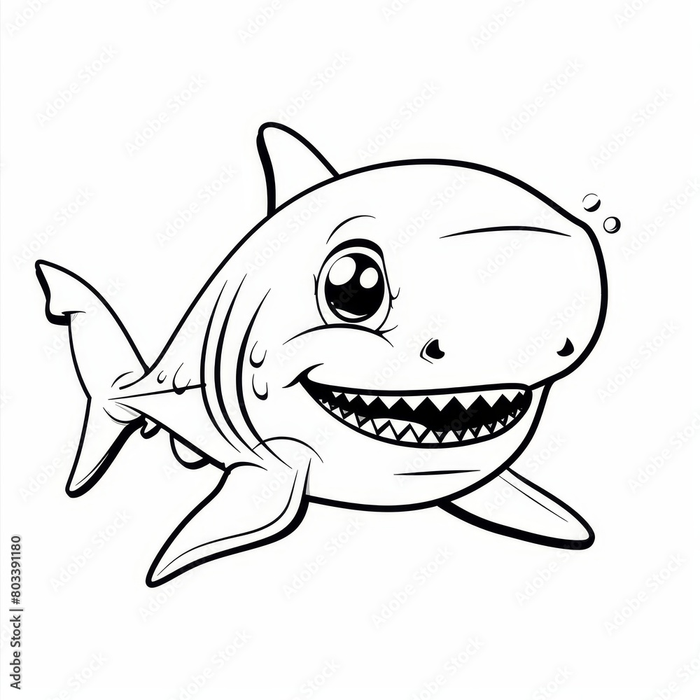 A shark with a big smile, outlined in black and white A shark with a big smile, outlined in black and white