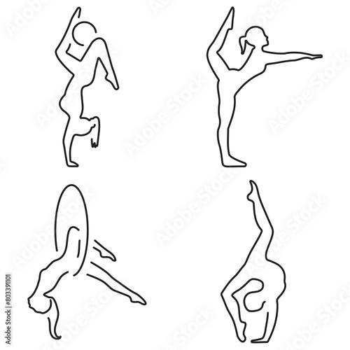 gymnastics group of black icons on a white background. Vector illustration.