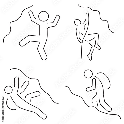 mountaineering group of icons in black on a white background. Vector illustration.