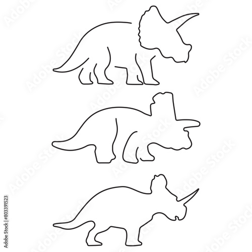 triceratops group of icons in black on a white background. Vector illustration.