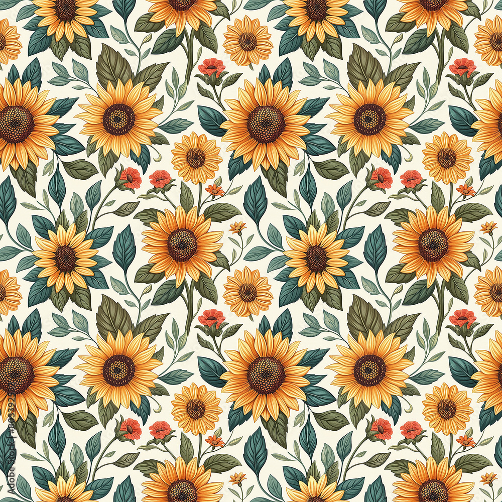 Sunflower Pattern on White Background Sunflower Pattern on White Background