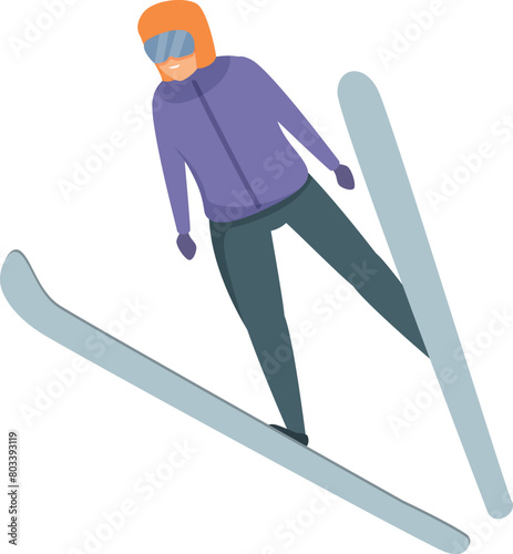 Training ski jumper icon cartoon vector. Outdoor sport. Winter extreme