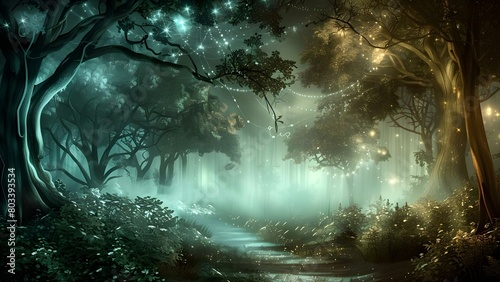 A mesmerizing night in the mystical forest where nature s spirit glows brightly. Concept Enchanted Forest  Night Photography  Nature s Glow  Mystical Atmosphere