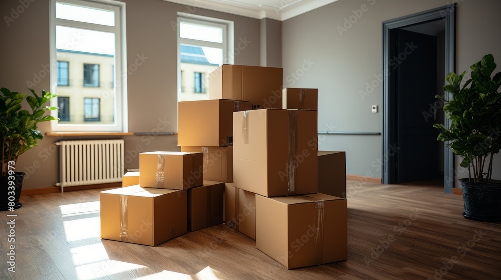 Cardboard boxes for moving into a new apartment building Cardboard boxes for moving into a new apartment building