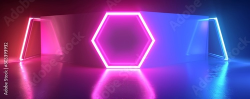 Neon hexagon portal in a futuristic setting