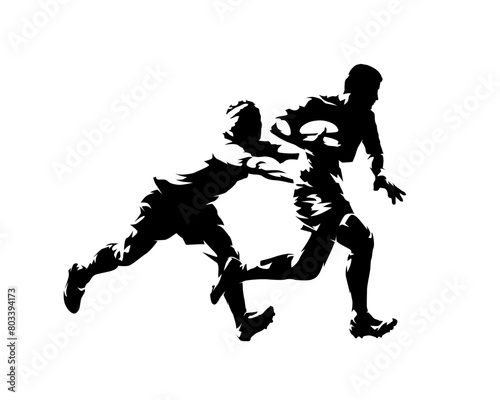 Rugby players, isolated vector silhouette. Ink drawing