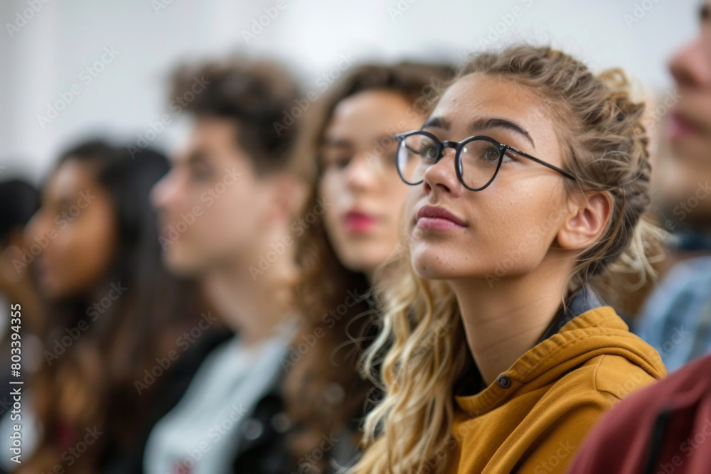 Portrait of a university student in a lecture or a classroom learning