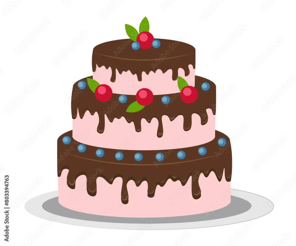 Cake with chocolate icing on white background Cake with chocolate icing on white background