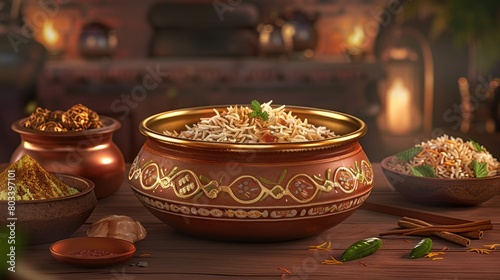 Indian recipes, showcasing vibrant spices, aromatic rice, and mouthwatering dishes arranged on a rustic wooden table.