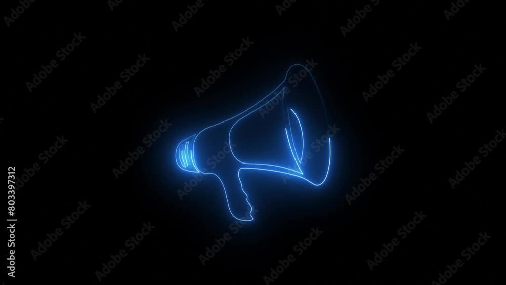 Neon megaphone icon blue pink color animation black background. neon light hand speaker animated on black background.