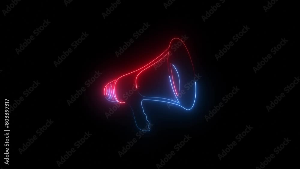 Neon megaphone icon blue pink color animation black background. neon light hand speaker animated on black background. Neon megaphone icon blue pink color animation black background. neon light hand speaker animated on black background.