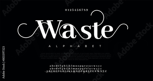 Waste Elegant wedding alphabet letters font and number. Typography Luxury classic lettering serif fonts decorative vintage retro concept. vector illustration