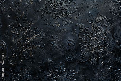 Abstract black background decorated with embossed Thai art