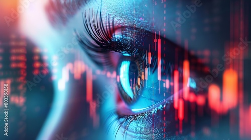 A human eye and financial chart abstract background hyper realistic  photo