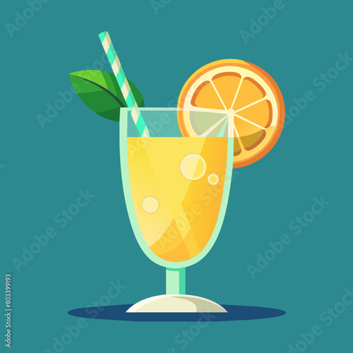 Vector illustration of a glass of lemonade on a colorful background