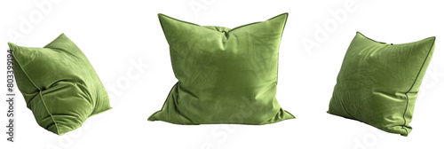 Green pillow, different versions, set, transparent or isolated on white background