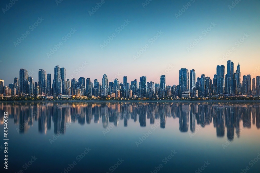 city skyline at sunset