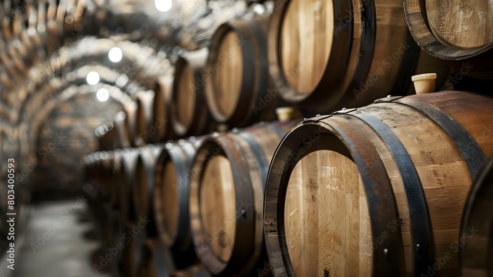 Aging Wine or Whisky in Cellar Barrels for Future Generations. Concept Wine Aging, Whisky Aging, Cellar Barrels, Legacy, Future Generations