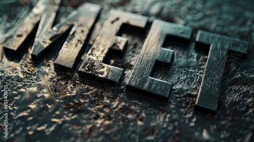 close up of a metal table with the word metal on it Generative AI hyper realistic  photo