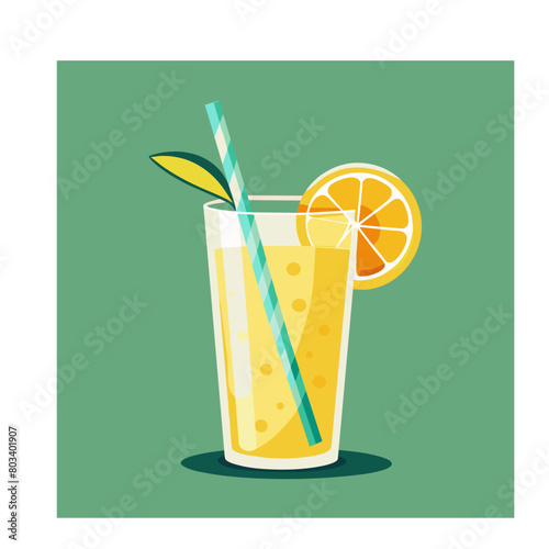 Vector illustration of a glass of lemonade on a colorful background