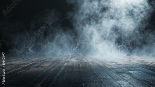 empty floor with smoke on dark background hyper realistic 