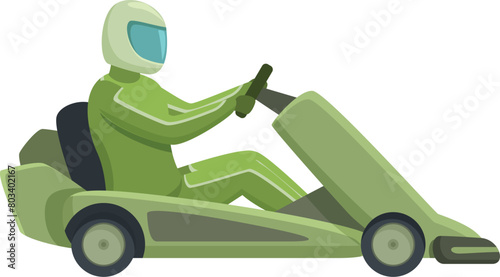 Green color carting racer icon cartoon vector. Motor vehicle. Fast motion
