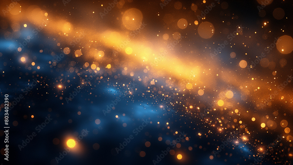 Abstract luxury background, blue and gold, bokeh effects. Sparkles.