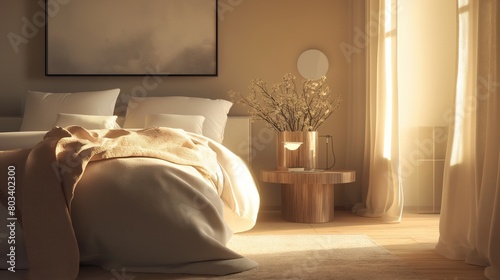 Photo of a cozy bedroom in warm colors