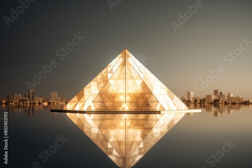 Illuminated Pyramid and City Reflection