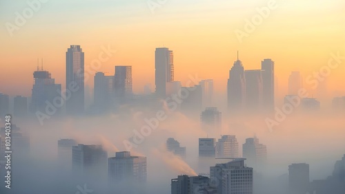 Environmental issues highlighted by smog-covered city skyline due to rapid urbanization. Concept Urbanization, Air Pollution, Smog, Environmental Issues, City Skylines