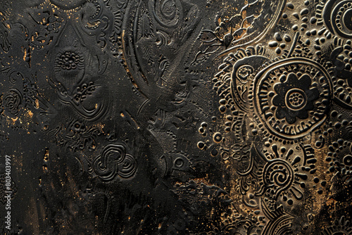 Abstract black background decorated with embossed Thai art