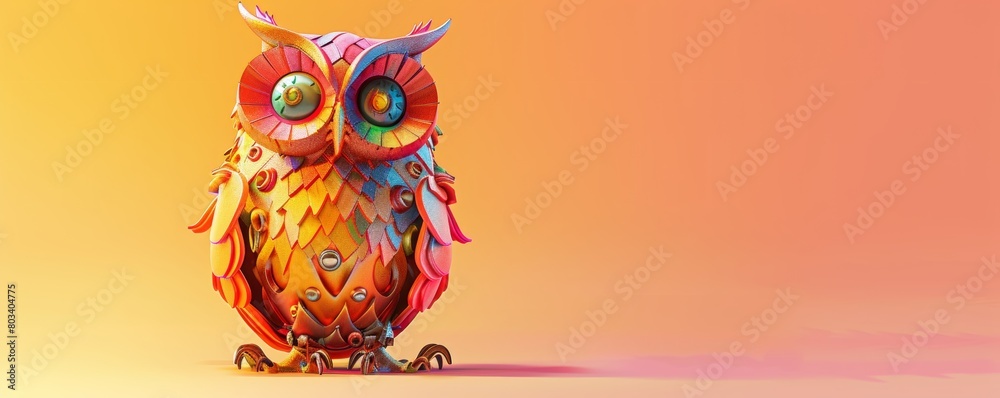 Vibrant cartoon owl on warm gradient background