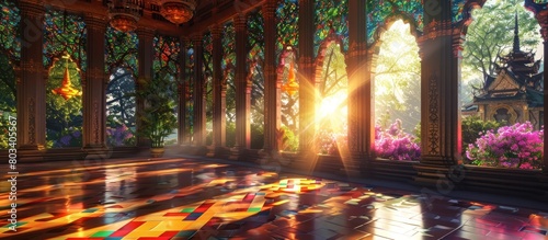 Vibrant D Rendered Sunlight Illuminating Lannastyle Wat Phra That Lampang Luang Temple photo