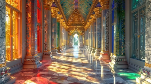 Golden Hour Illuminating the Elegant Marble Temple Wat Benchamabophit at Dusk photo
