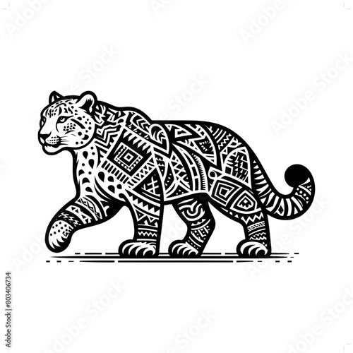 leopard silhouette in animal ethnic, polynesia tribal illustration