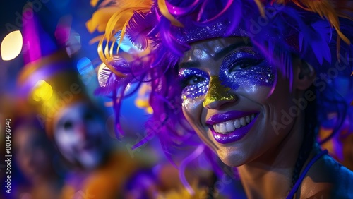 Brazilian Carnival: A Joyous Celebration with Samba Dancers, Musicians, Clowns, and Circus Performers. Concept Brazilian Carnival, Samba Dancers, Musicians, Clowns, Circus Performers photo