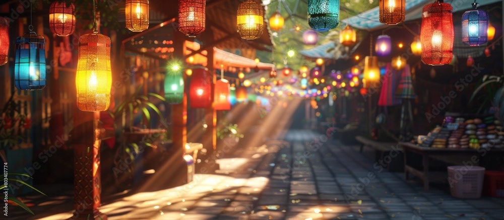 Vibrant Chiang Rai Night Bazaar Illuminated by Stunning D Rendered Sunlight