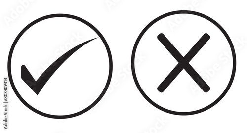 Check mark and wrong mark vector,  icon design. Tick and cross checkmark icon, silhouette. Yes and No buttons. Vector illustration. photo