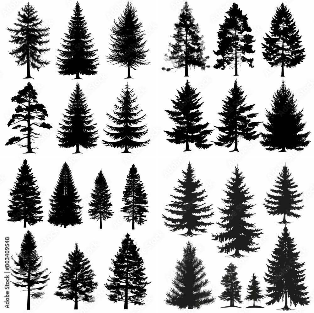 black tree silhouette set pure badge eco outline recreation breath emblem label protection graphic pine trunk woodland black tree silhouette set pure badge eco outline recreation breath emblem label protection graphic pine trunk woodland