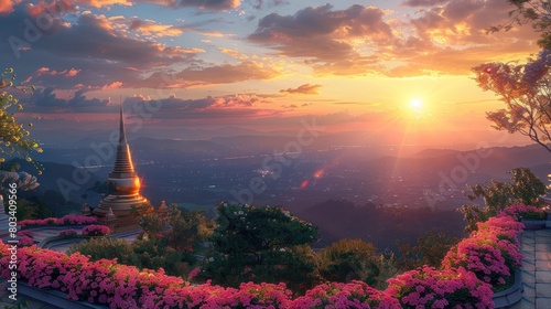 Vibrant Sunlight Illuminates Hilltop Temple Wat Phra That Khao Noi in Nan Province