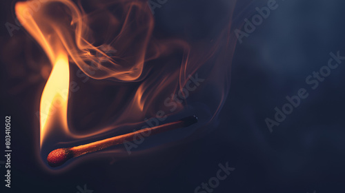 Very close shot of match on fire with a b blurry a empty space for text, Generative Ai  photo